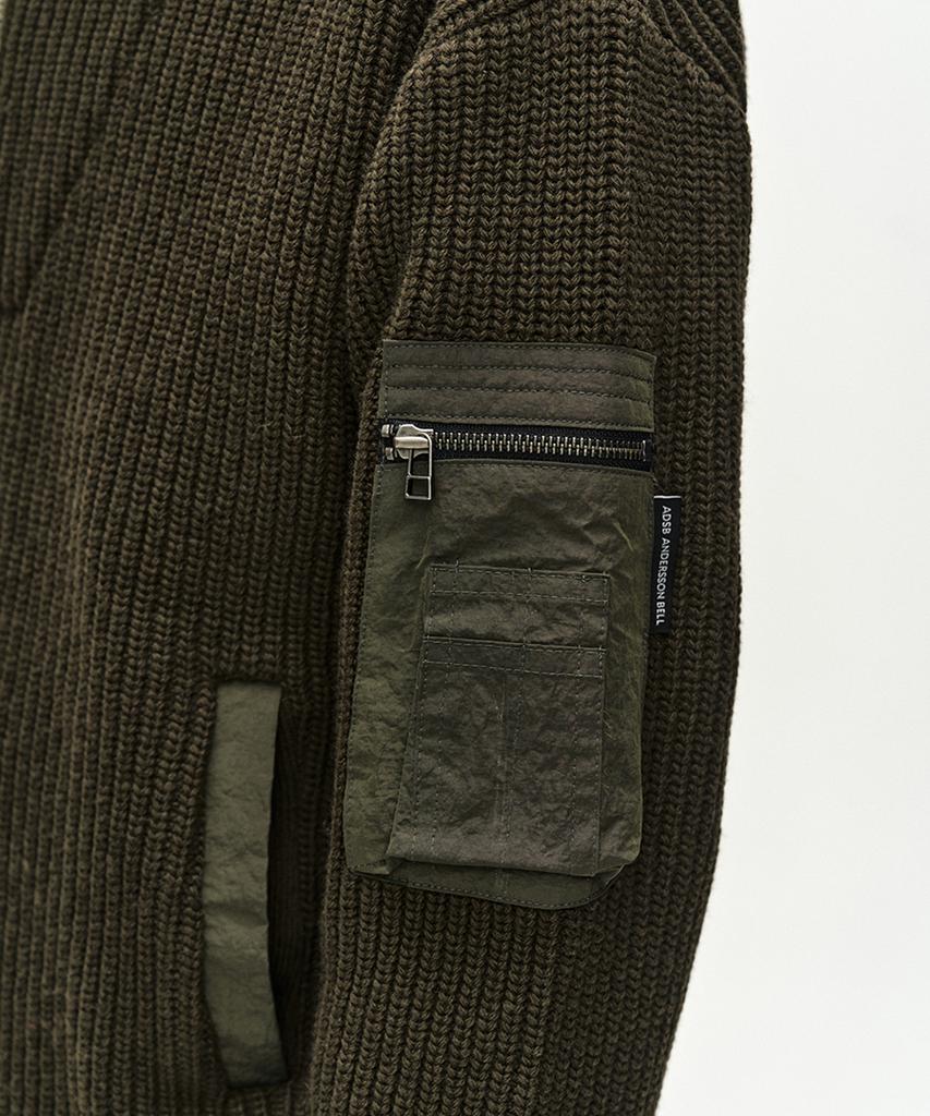 ADSB ANDERSSON BELL Double Layered Quarter Zip-Up Sweater (Khaki/Black)
