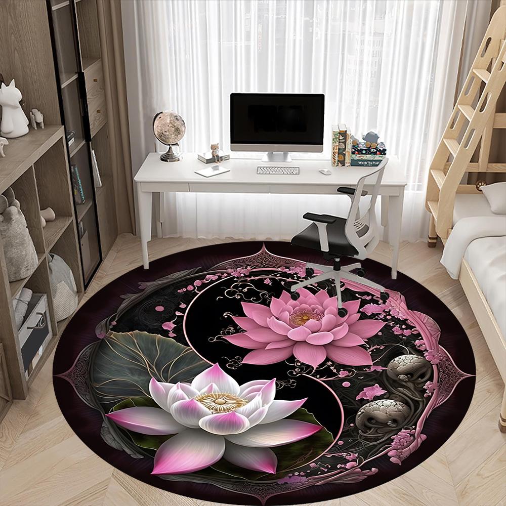 1pc Lotus MandalaChair Carpet for Office, Indoor Non-Slip Washable Polyester Fiber Carpet, Mat For Office, Machine Washable