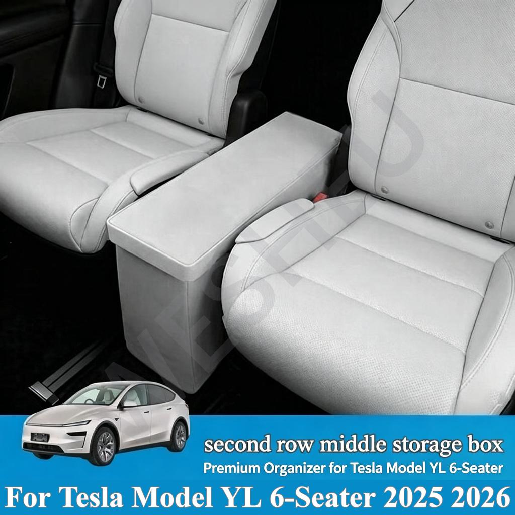 For Tesla Model YL 6-Seater 2025 2026 2nd Row Middle Passage Storage Box Central Hidden Stowing Organizer Interior Accessories
