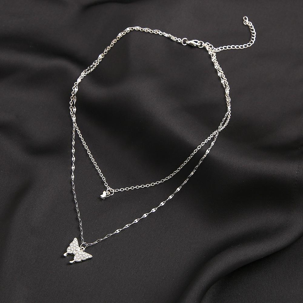 Double Layer Butterfly Pendant Rhinestone Choker Necklace – Women's Ins Style Clavicle Chain.