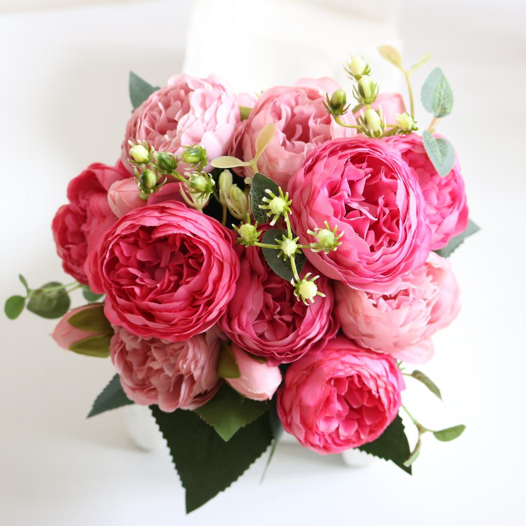 Artificial Flowers Retro Silk Rose Bouquet Hydrangea Peony Flowers Vintage Bride Holding Home Wedding Decoration Accessories