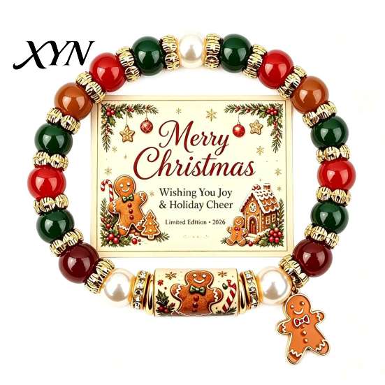 Seasonal Beaded Wristband Set Christmas Bracelet, Elastic Stretch Bracelet with Xmas Gifts for Sister Friend Tree Charm, Holiday Jewelry Women