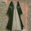 European & American Gothic Retro Square Neck Long Bell Sleeve Lace-Up Slimming Women's Dress