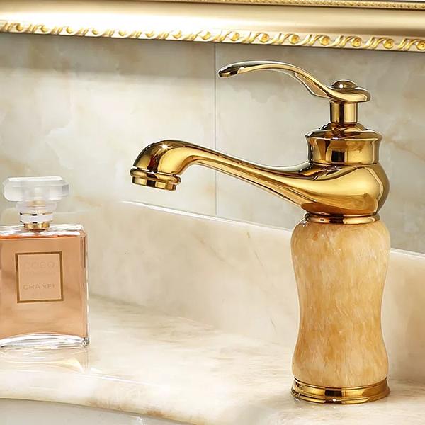 Bathroom Faucet Brass and Jade Faucet Bathroom Basin Faucet Sink Mixer Tap Gold Sink Faucet Bath Basin Sink Faucet