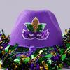 Hat with Purple Gold Green Feathers and Ribbon Trim for Celebrations