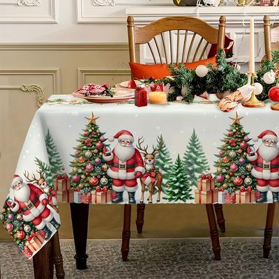 Weihnachten Weihnachtsmann Rentier Tischdecke Für Tischdeko Winter Schneeflocken Weihnachtsbaum Küche Esstisch Tuch Weihnachtsdekorationen