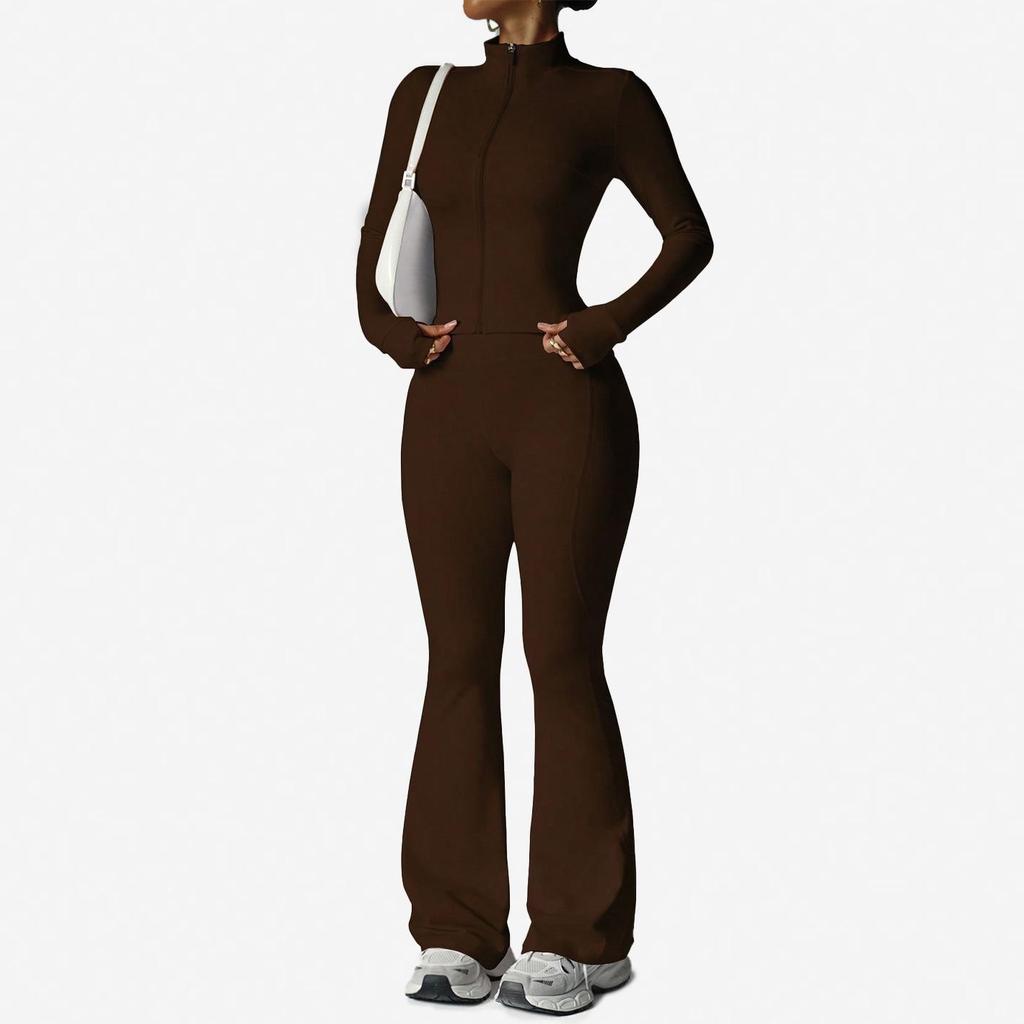 Waist-Cinching Yoga Set: Long-Sleeve Jacket & Butt-Lifting Micro-Flare Pants - Women's Sportswear for Autumn/Winter.