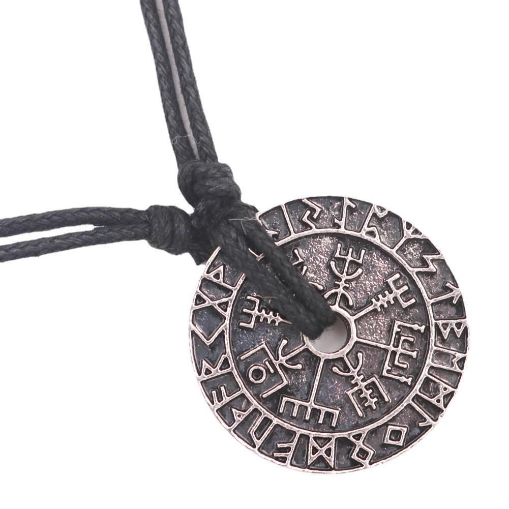 Viking Style Compass Necklace With Odin Rune Pendant For Men