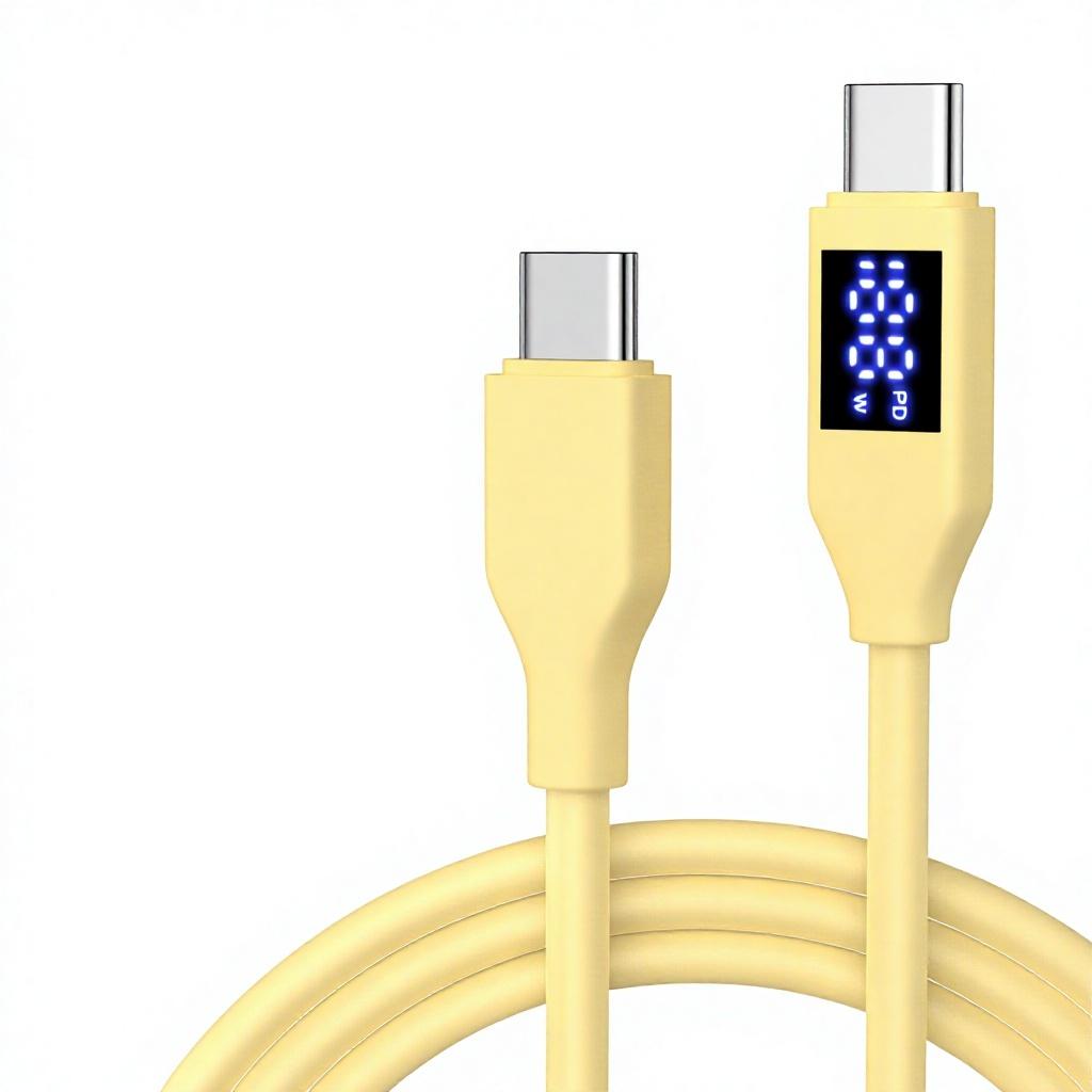 Genuine Silicone Gel Digital-Display Fast-Charging & Data Transfer Dual Type-C Phone Data Cable Compatible for for for