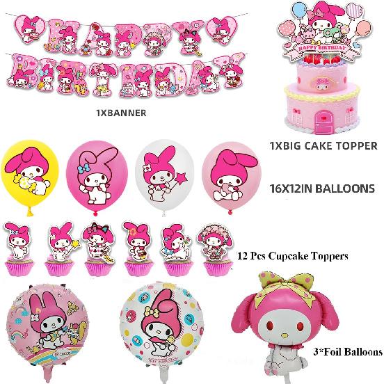 Melody Birthday Party Decorations, Kawaii Cartoon Party Supplies with Banner, Cupcake Cake Toppers and Foil Balloons Party Favors for Fans Birthday