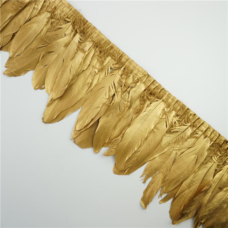 2Meter Gold Silver Goose Feathers Trim On Tape Fringe Ribbon Geese Feather for Crafts Golden Needlework Accessories Decoration