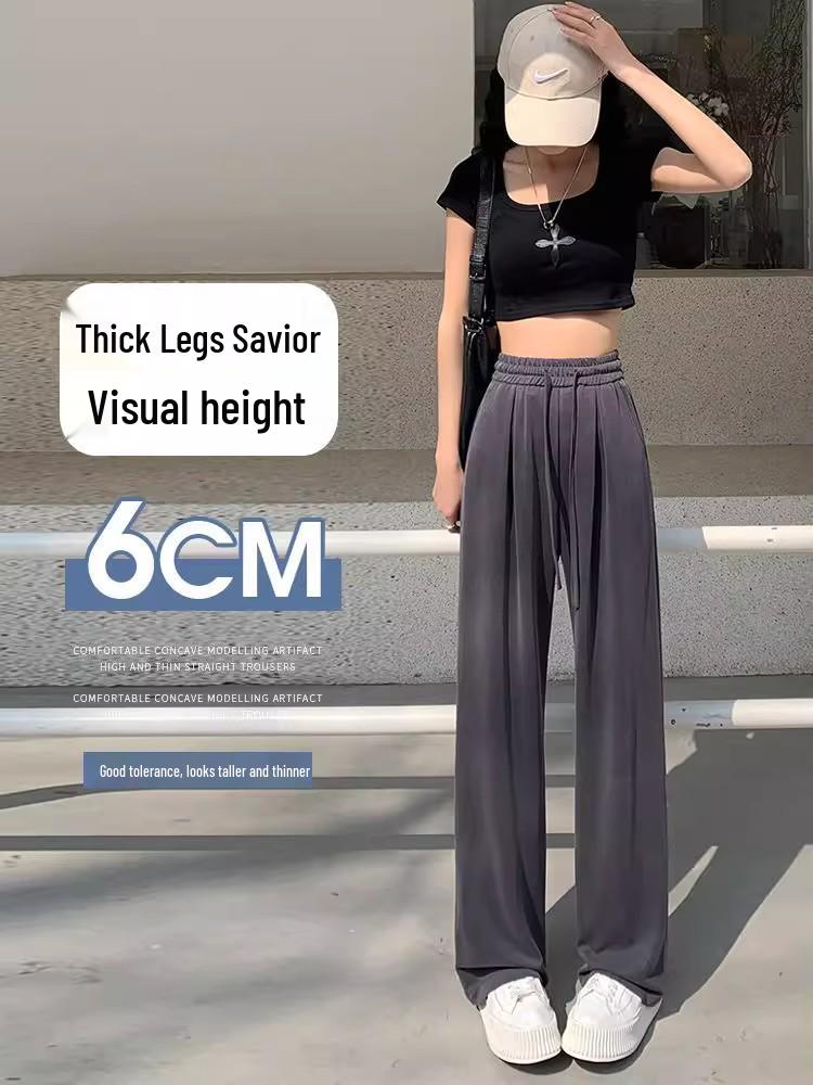 Damen Graue Hochtaillierte Cupro Sommerhose mit Weitem Bein - Petite, Leicht, Gerades Bein (145-150cm)