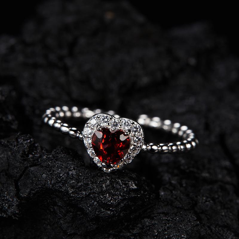 S925 Sterling Silver Natural Garnet Topaz Diopside Color Treasure Amethyst Love Ring Female