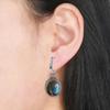 Vintage 925 Silver Natural Labradorite Earrings with Blue Light 10*12mm Big Stone Hoop Earrings Fine Jewelry for Women