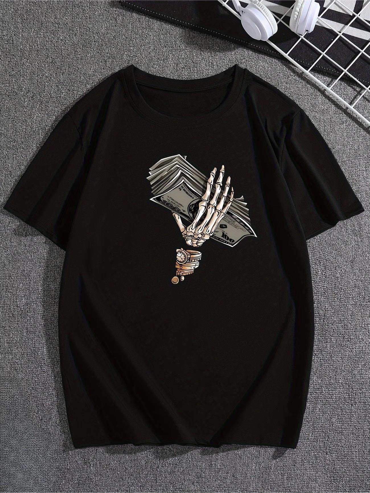 Summer Y2K Skeleton Hand and Dollar Print Graphic Men S Women T Shirt Cotton Tee Streetwear Oversize Casual Trend Loose Clothing S разноцветный