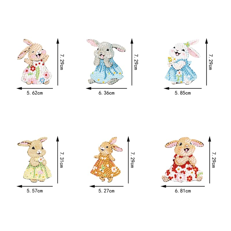 Diamond Art Keychain DIY Handmade Painting Craft 5D Mosaic Art Diamond Special Shape Diamond Keychain Bag Accessories Rabbit Diamond Painting 6-Piece
