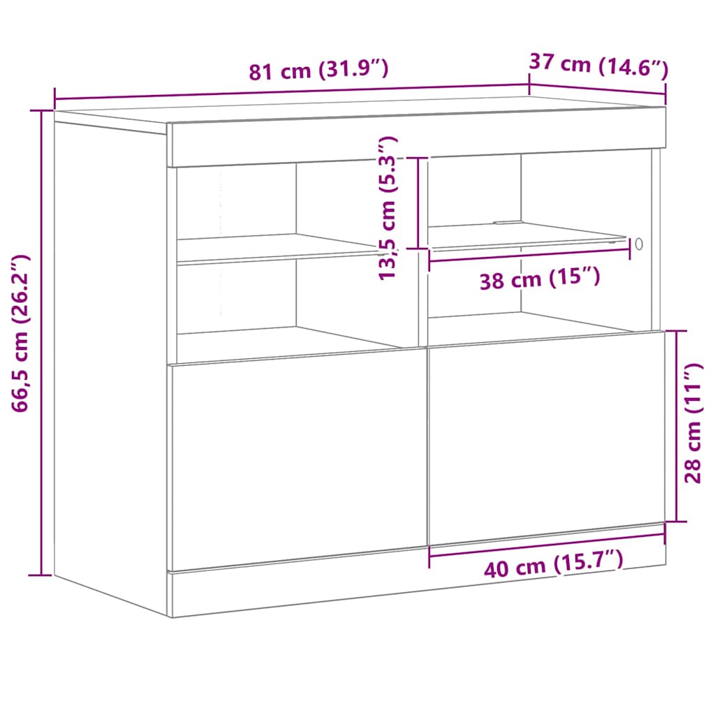 LED Sideboard Brown 81 x 37 x 66.5 cm Engineered Wood