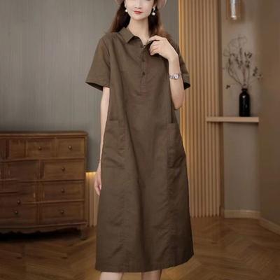 Casual Cotton Linen Dress Summer Women Fashion Slimming Cover Belly Elegant Long Dress