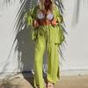 Completo da donna in due pezzi con pantaloni plissettati, casual chic, tinta unita, a maniche lunghe, con camicie abbottonate e pantaloni a gamba dritta