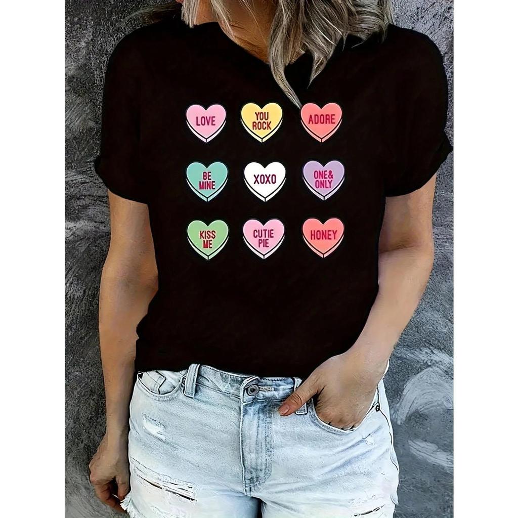 Valentine's Day Women's T-Shirt Funny Oversized Graphic Short Sleeve Tee
