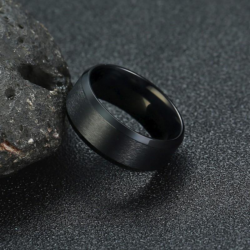 8mm Black Wedding Band Brushed Finish Circuit Board Pattern Laser Engraved Stainless Steel Ring for Men