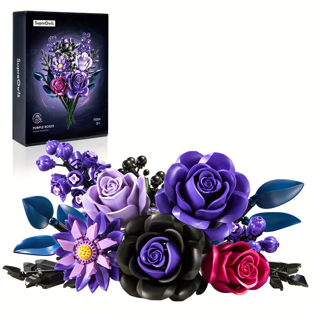 Purple Rose Building Block Toy, Preserved Bouquet, Home Decor, Adult and Women's Gift Building Block Toy