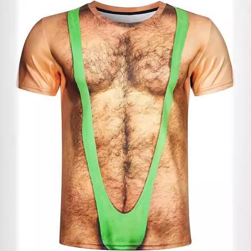 Tricou pentru bărbați cu 8 piese musculare de vară, abdomen, imprimare 3D, cu mânecă scurtă, personalitate la modă de vară