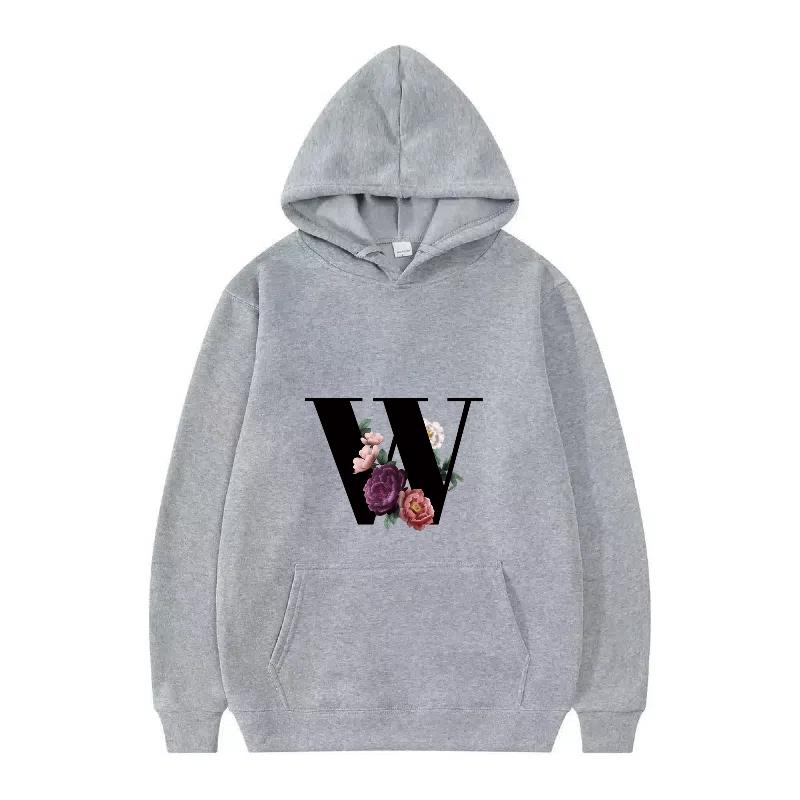 Letter Number Print Pattern Woman Fashion Loose Black Autumn Sporty Tops Clothes Pullovers Ladies Cheap Hoodies Men Sweatshirts