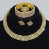 Gold & Silver Rhinestone Jewelry Set: Choker, Bracelet, Stud Earrings, & Necklace