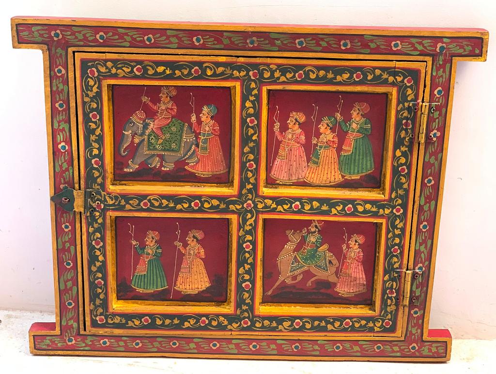 Hand Painted Indian Royal Procession Window Frame: Farmhouse Wall Decor
