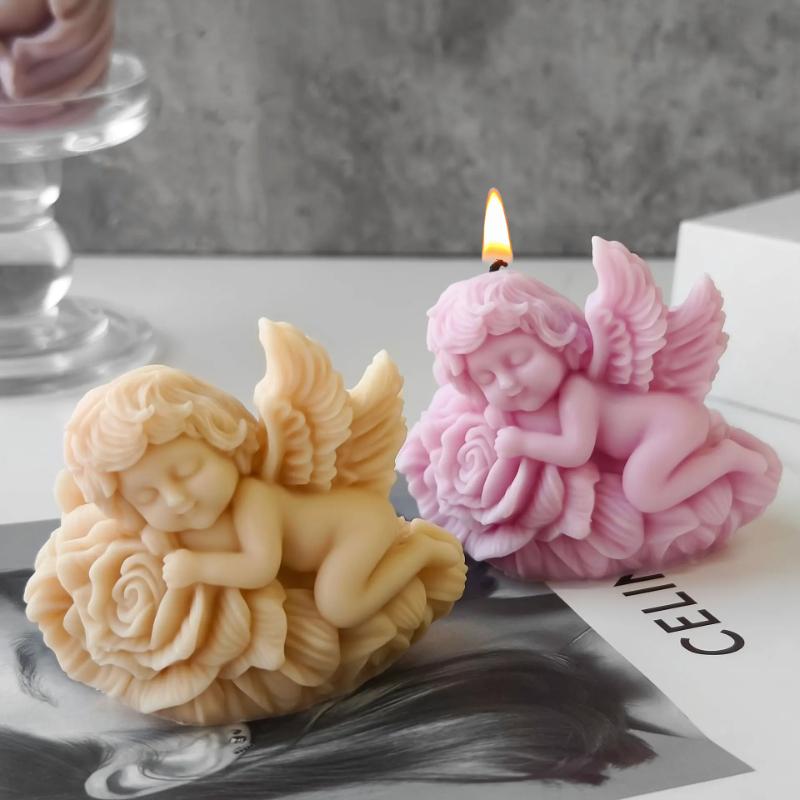 3D Baby Angel Aromatherapy Candle Silicone Mold Cute DIY Rose Flower Wings Boy Angel Plaster Resin Gypsum Decoration Mold