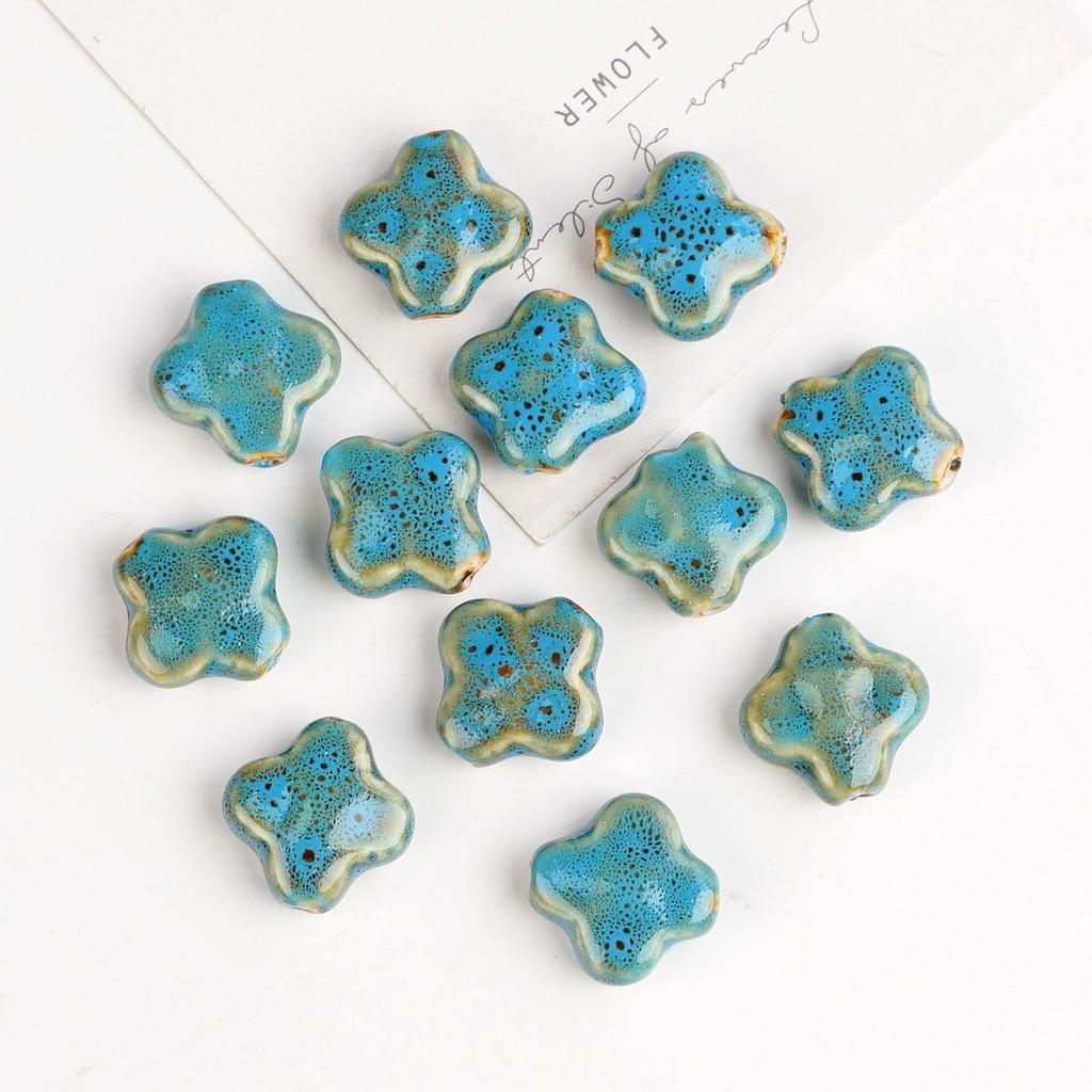 Flower glaze blue ceramic beads loose beads handmade DIY necklace accessories material beads