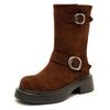 Thick-soled locomotive buckle belt short boots women's Martin boots stacking boots belt buckle