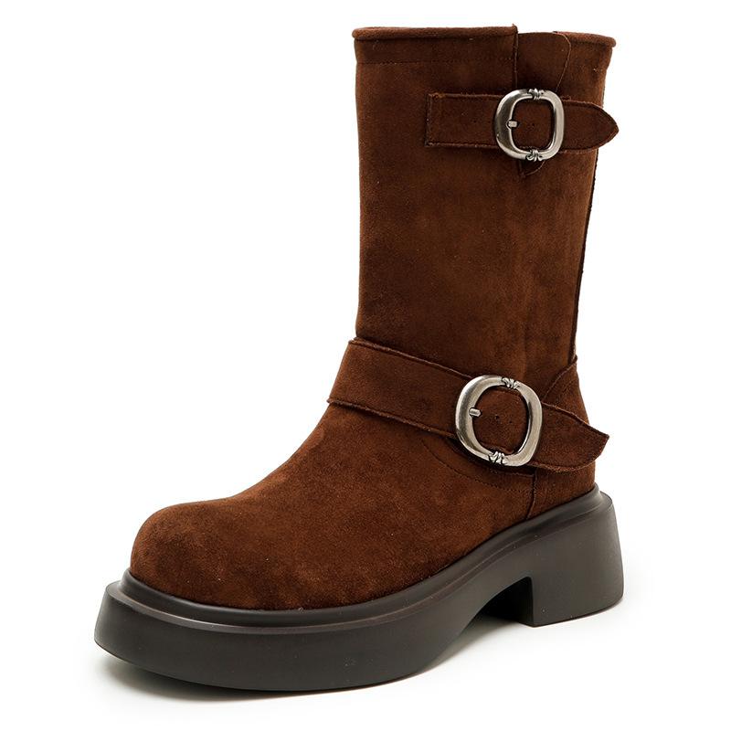 

Thick-soled locomotive buckle belt short boots women s Martin boots stacking boots belt buckle 40 коричневый