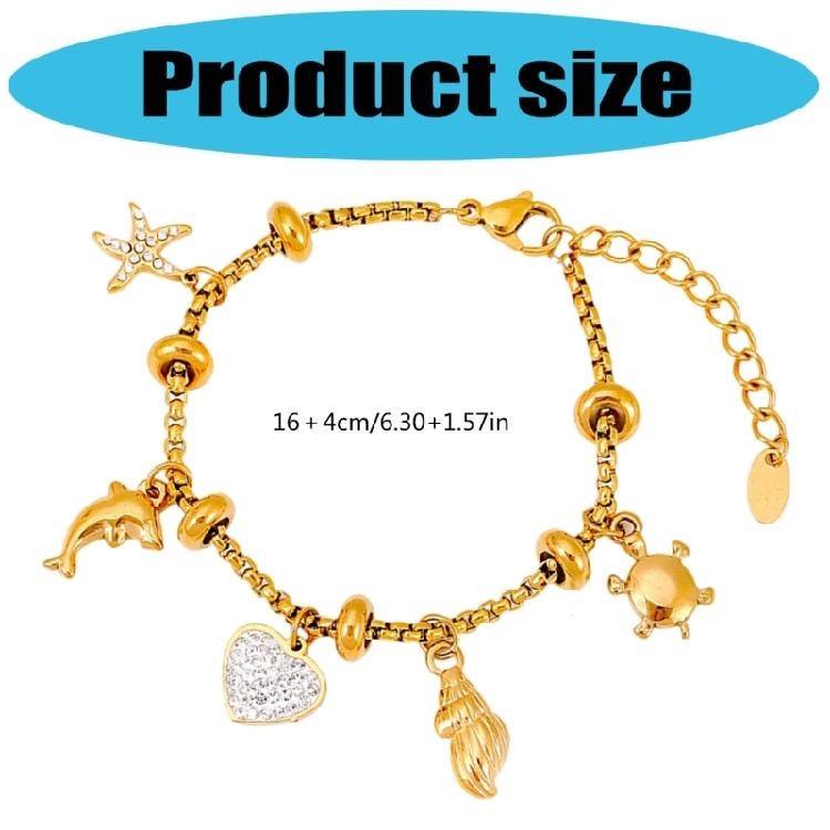 Sun Moon Cubic Zirconia Bracelet Ocean Theme Titanium Steel Jewelry Adjustable 20cm Length Fashion Wrist Accessory