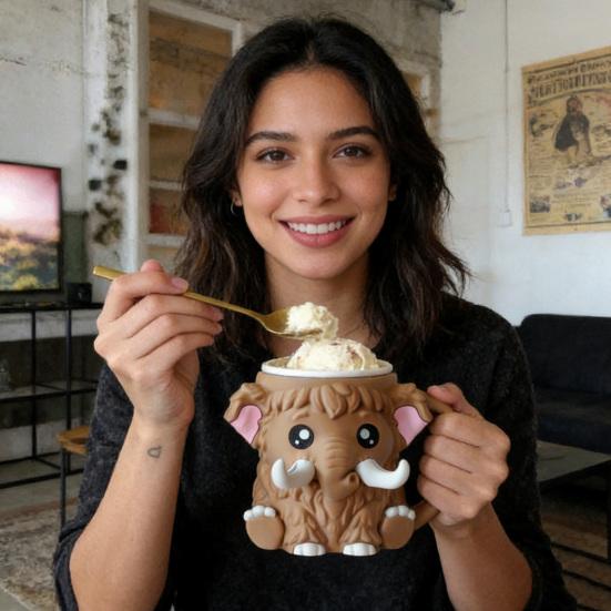 Ice Cream Cup Comfortable Mammoth Ice Cream Holder with Built-In Spoon Trough Fits Standard Ice Cream Cups Gift for Ice Cream Lovers