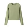 Autumn New Women's T-shirt Solid Color Round Neck Base Shirt Slim Fit Wearing Hands Long Sleeved Top for Women