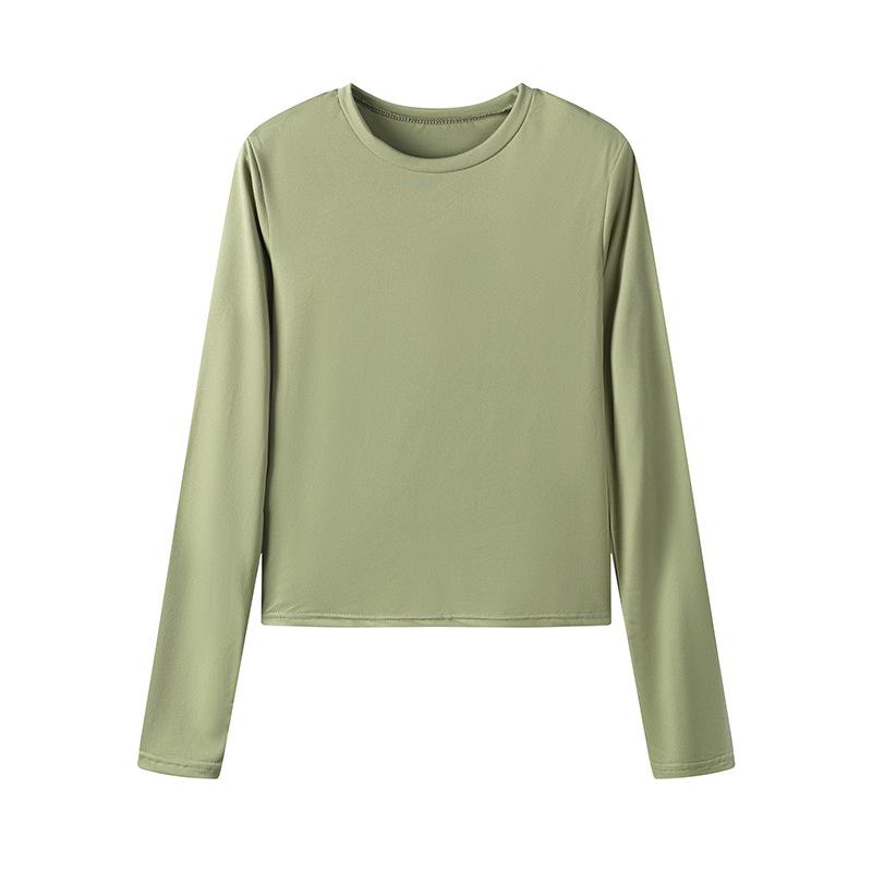 Autumn New Women's T-shirt Solid Color Round Neck Base Shirt Slim Fit Wearing Hands Long Sleeved Top for Women