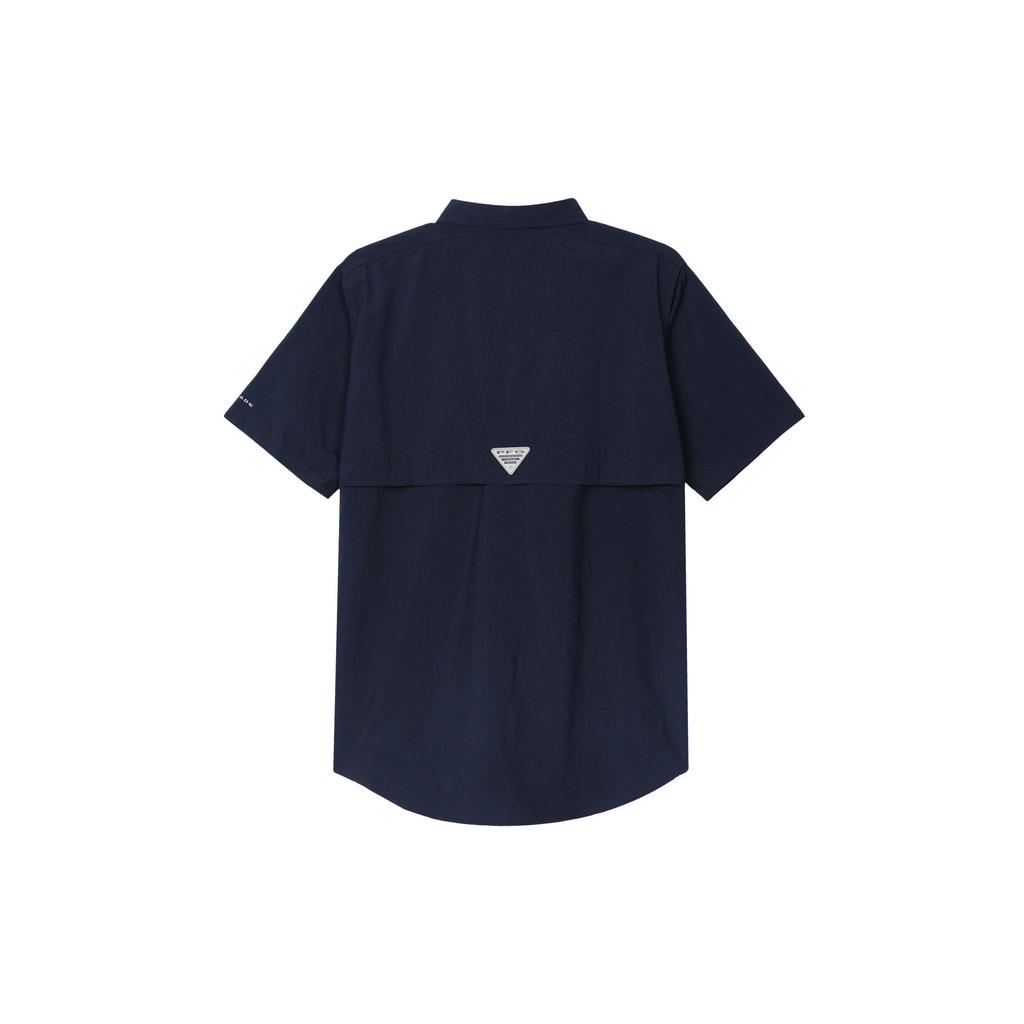Columbia Outdoor Solid Color Sun Protection UV Short Sleeve Shirt Men Shirts Blue FJ7047-464