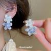 Silver needle blue oil dripping flower stud earrings elegant and cool earrings light luxury high-end earrings design sense niche women