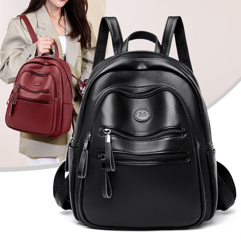 Soft leather simple backpack women's 2025 new fashionable and versatile large-capacity lightweight women's shoulder casual backpack