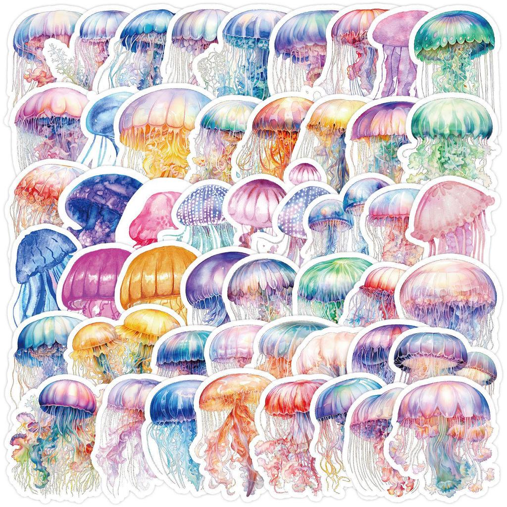 50 Colorful Jellyfish Graffiti Stickers for Laptop and Suitcase - Waterproof & Creative for Kids