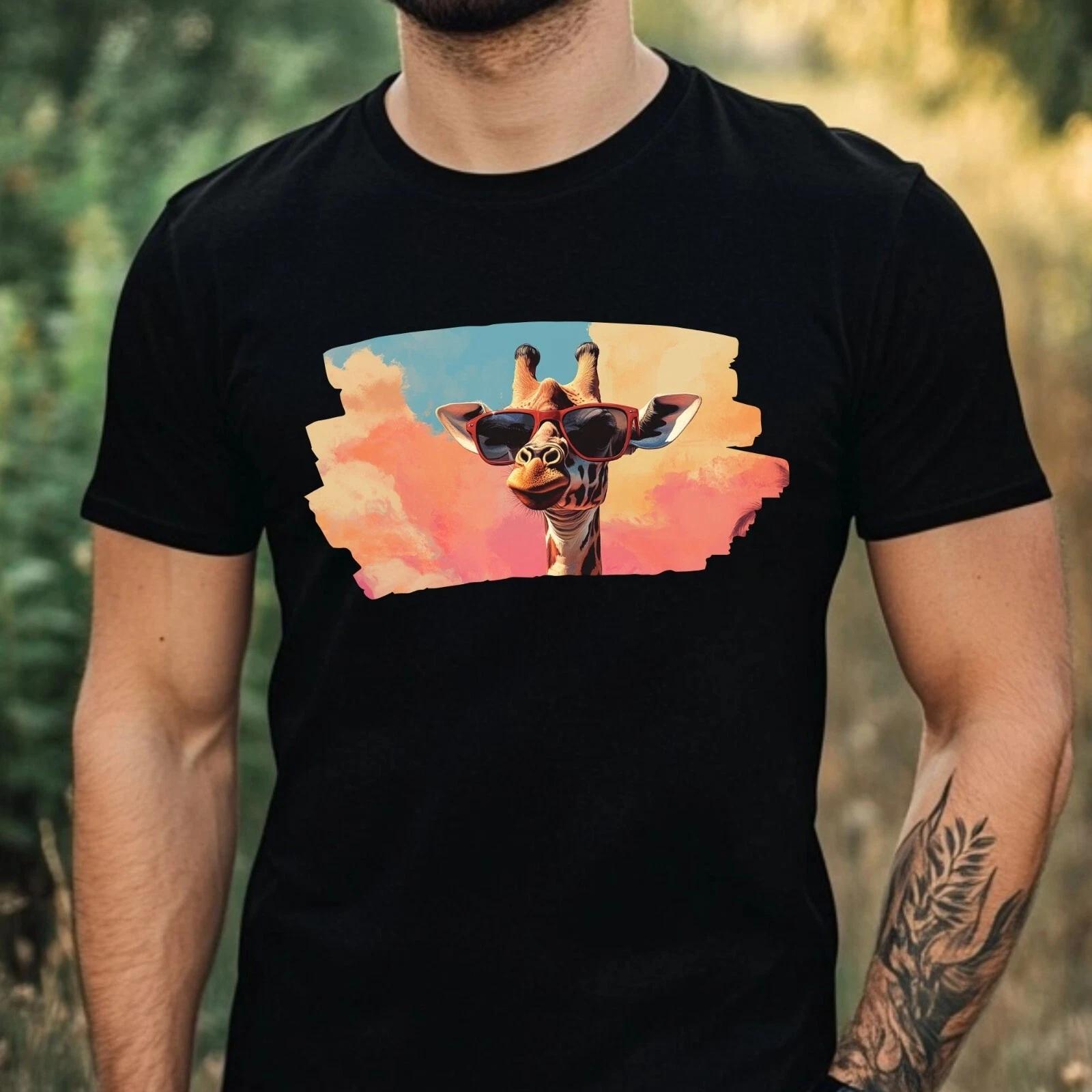T-Shirt Herren Giraffe mit Sonnenbrille Motiv Baumwolle Größe XS bis 5XL XL
