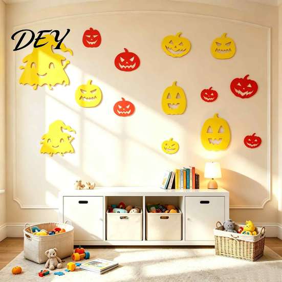 Removable Ghost Decals for Wardrobes 11Pcs Halloween Pumpkin Mirror Wall Stickers, Self-Adhesive Acrylic Decals, DIY Versatile Art Commercial
