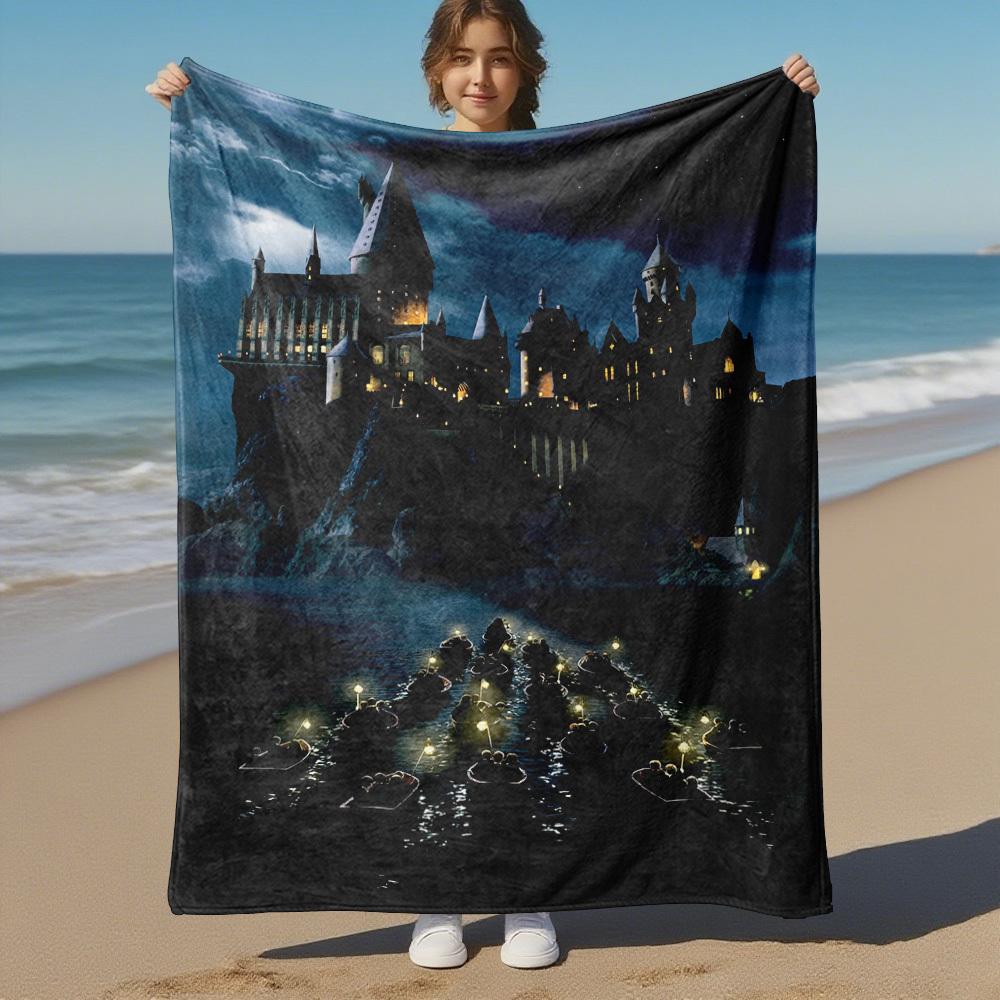 1pc Harry Potter Castle Night Boat Outdoor Flannel Throw Blanket All Season Soft Warmth,Home Decor 1031195