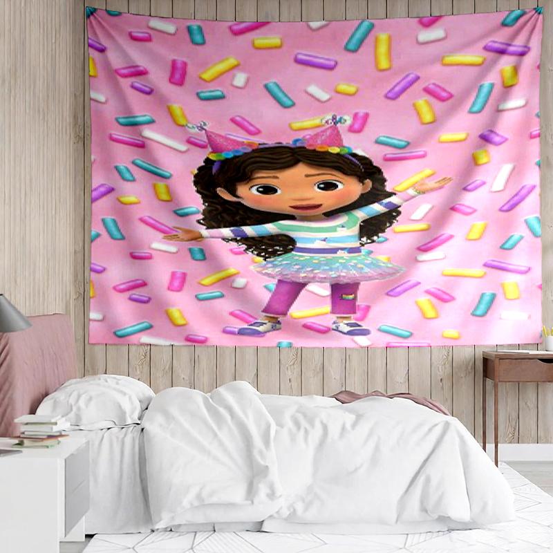 Gabby’s Dollhouse Print Tapestry, Backdrop, Easy Setup, Ideal for Bedroom, Office & Living Room, with Aesthetic Wall Hanging Decor.