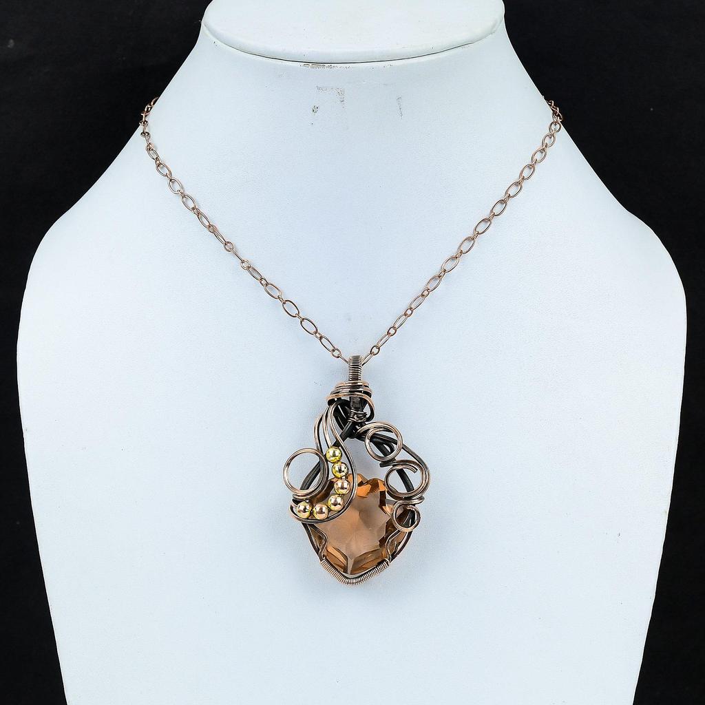 Morganite Gemstone Handmade Pure Copper Wire Wrapped Pendant Jewelry For Thanksgiving