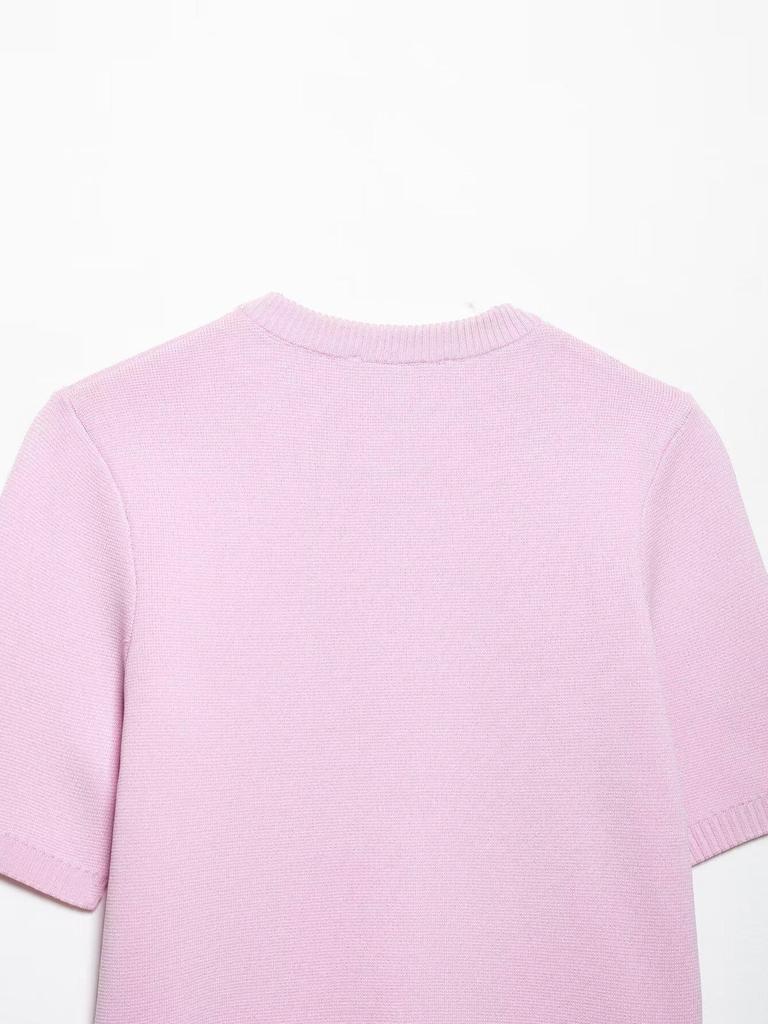 Spring 2025 Women's European & American Style Short Sleeve Knit Top & Midi Skirt Set