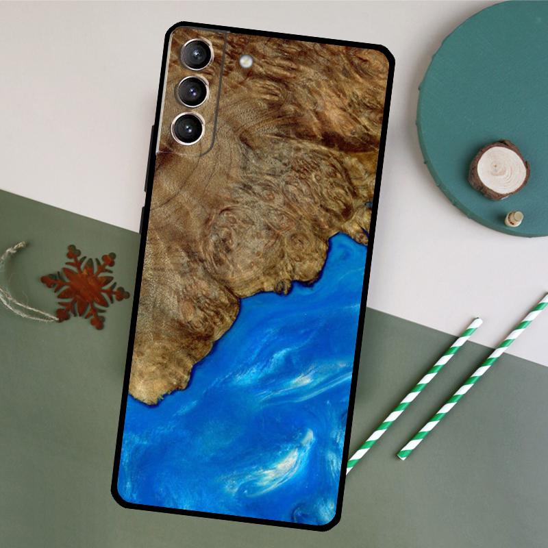 Wood Resin Pattern Phone Case For Samsung Galaxy S25 S20 S21 S22 S23 S24 S26 Ultra S10 Plus S25 FE Back Cover