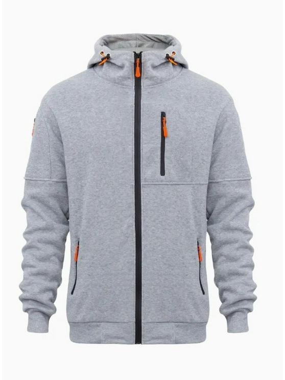 European Men's Bestseller Hoodie Jacket - Casual Sports Style with Zippered Arm and Multi-Pocket Design